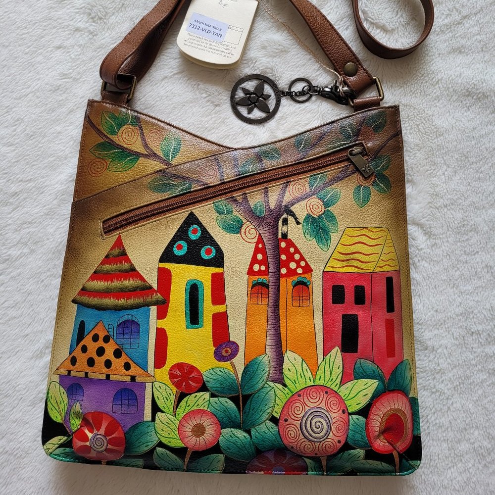 Anuschka Hand Painted Leather Crossbody Purse